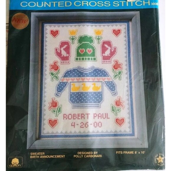Cross Stitch Kit Sunset Sweater Birth Announcement 8x10 Polly Carbonari Counted - Picture 5 of 11